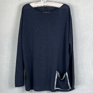Sarah Pacini Sweater Top Womens OS Blue Tight-Knit Long Sleeve Lagen Mako Cotton